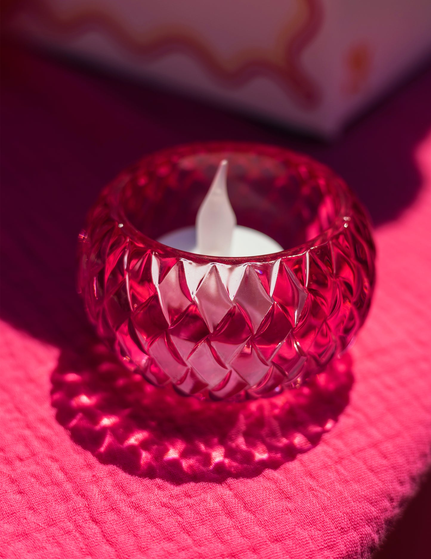 Bougeoir en cristal rose 7.5 x 4 cm