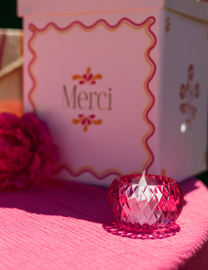 Bougeoir en cristal rose 7.5 x 4 cm