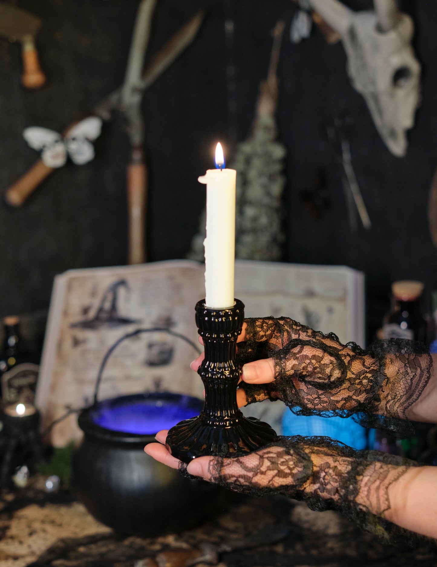 Držiak sviečok s čiernym sklom 12 cm