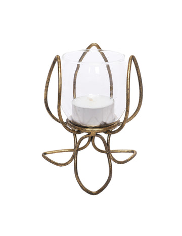 Photophore fleur de lotus pour décoration de fête or vieilli vintage en métal