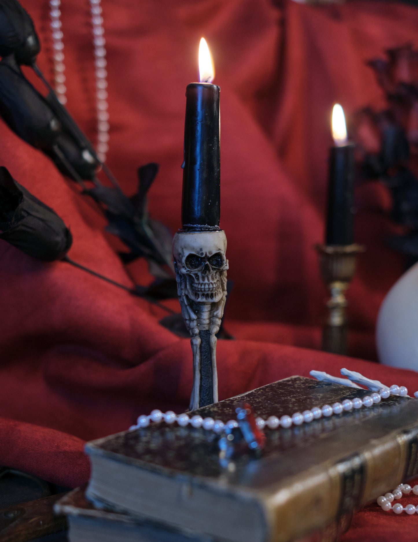 Držiak sviečok kosti a lebky 12.5 cm