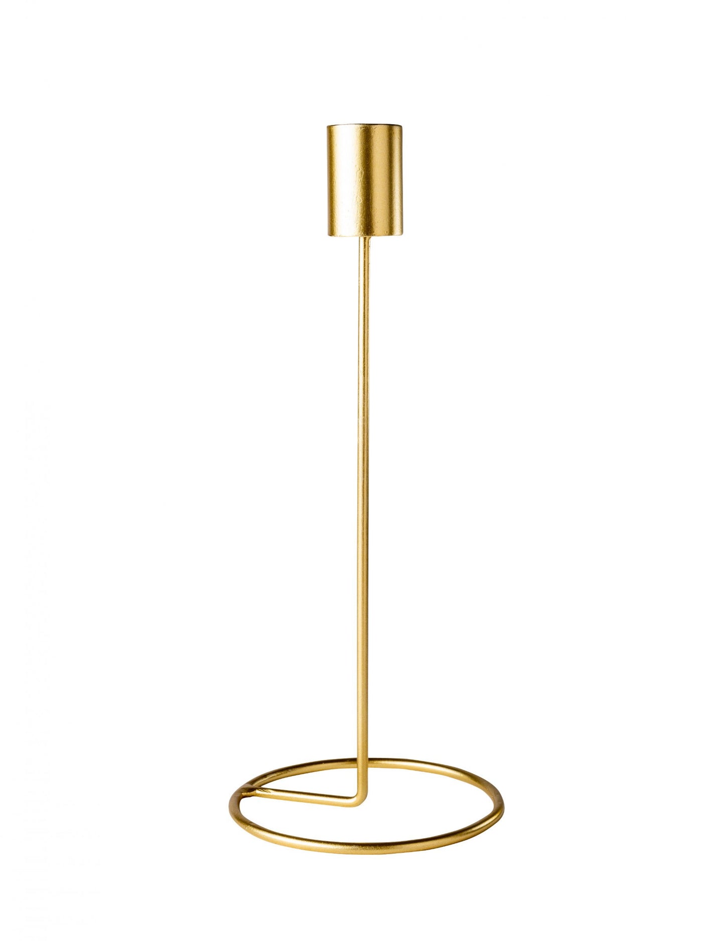 Dizajnový svietnik na kovovom stojane zlatej farby, 23 x 9,5 cm cm pre stôl