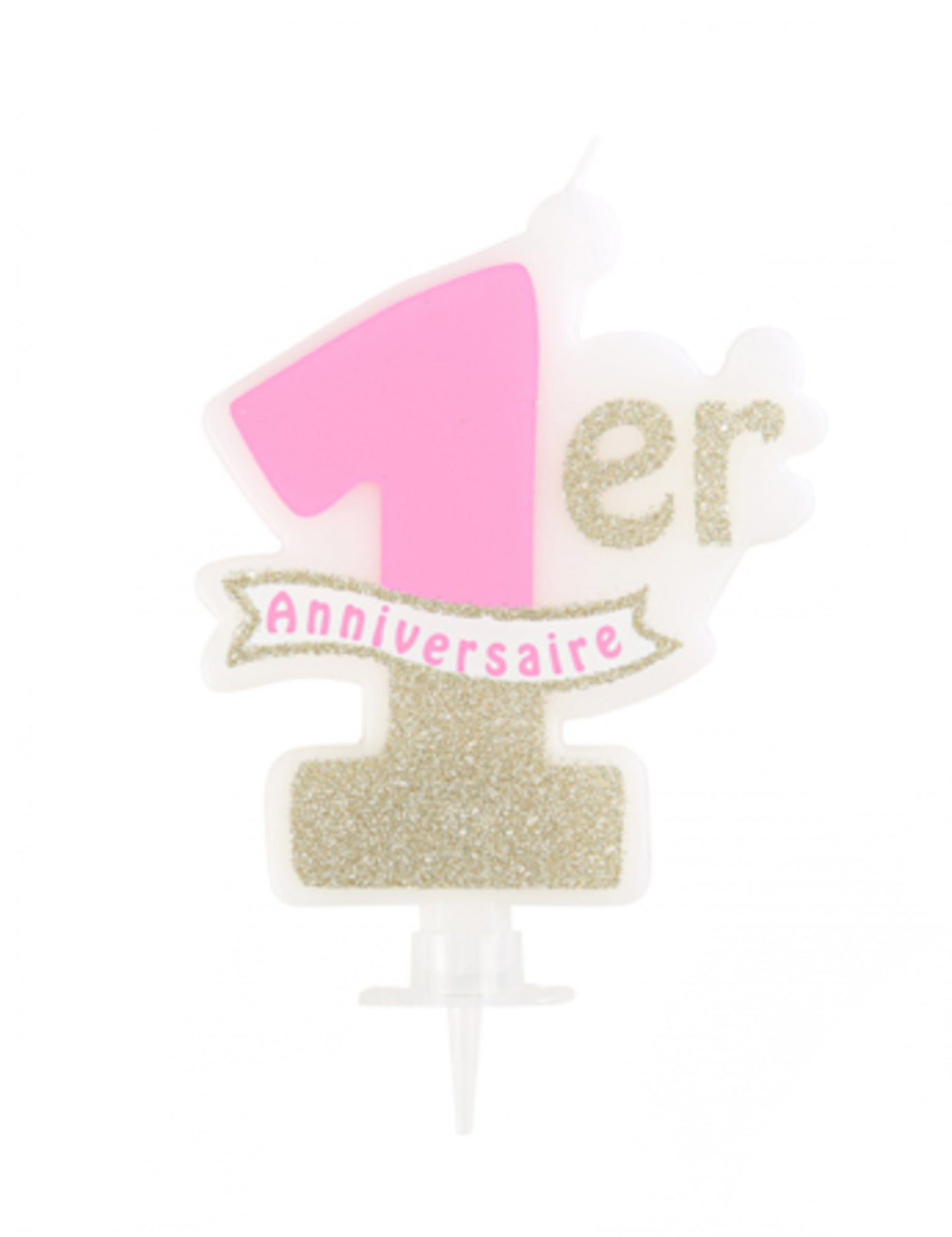 Ružovo-zlatá sviečka k 1. narodeninám 10 x 8 cm flitrovaný