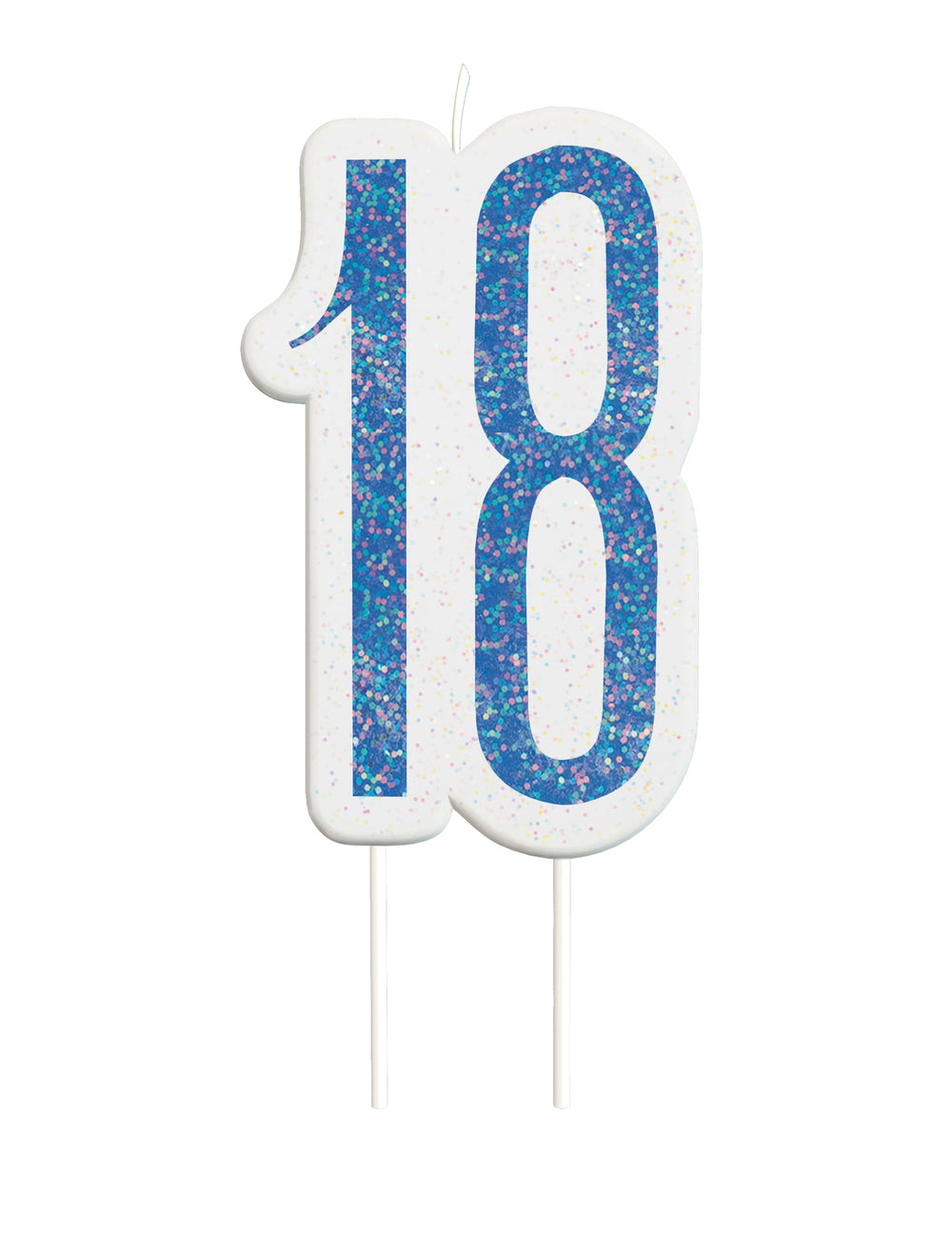 Bougie d'anniversaire 18 ans pour fête bleu pailleté