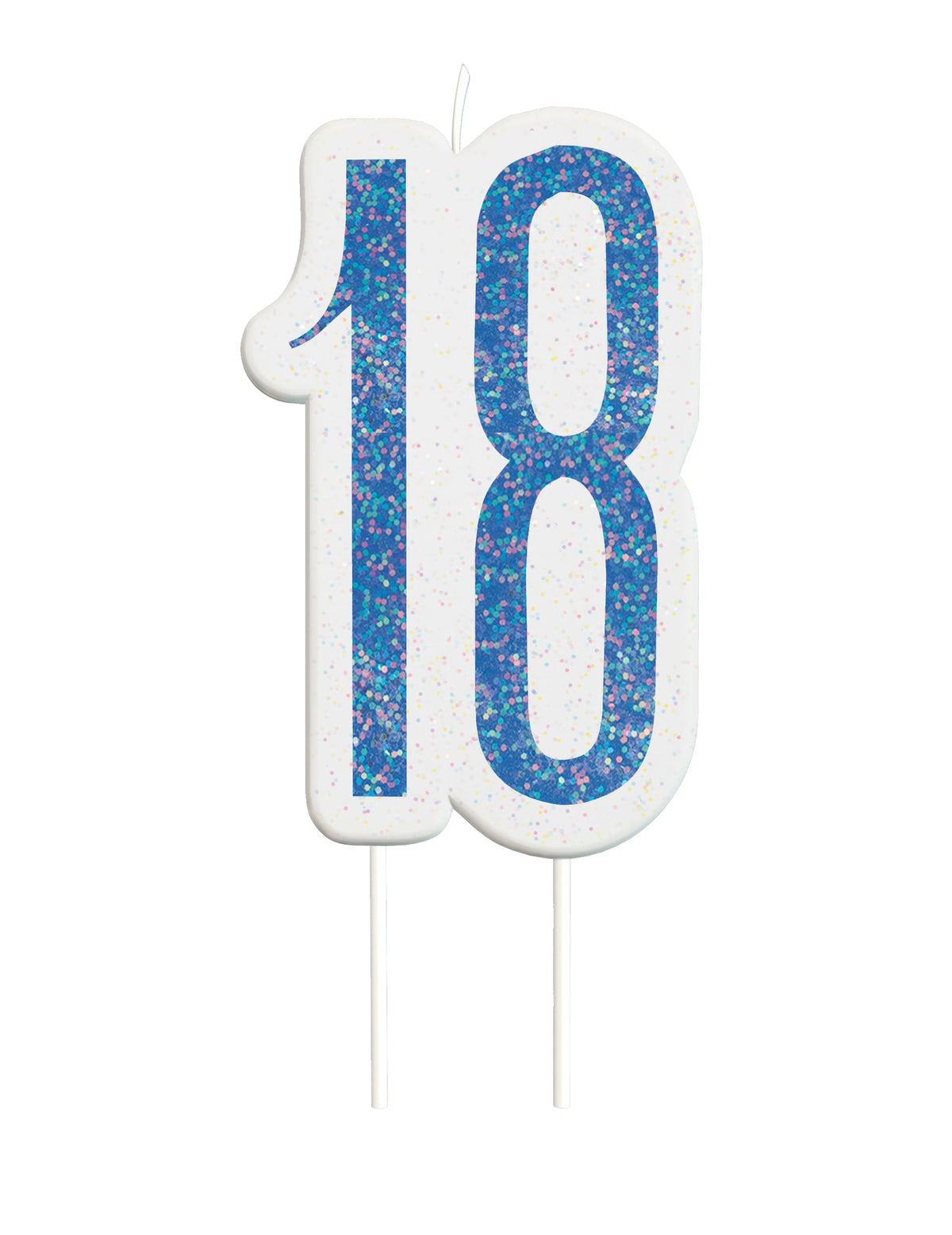 Bougie d'anniversaire 18 ans pour fête bleu pailleté