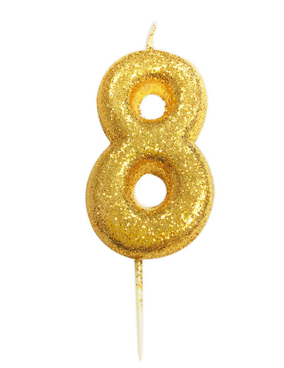 Bougie chiffre 8 pour gâteau doré à paillettes