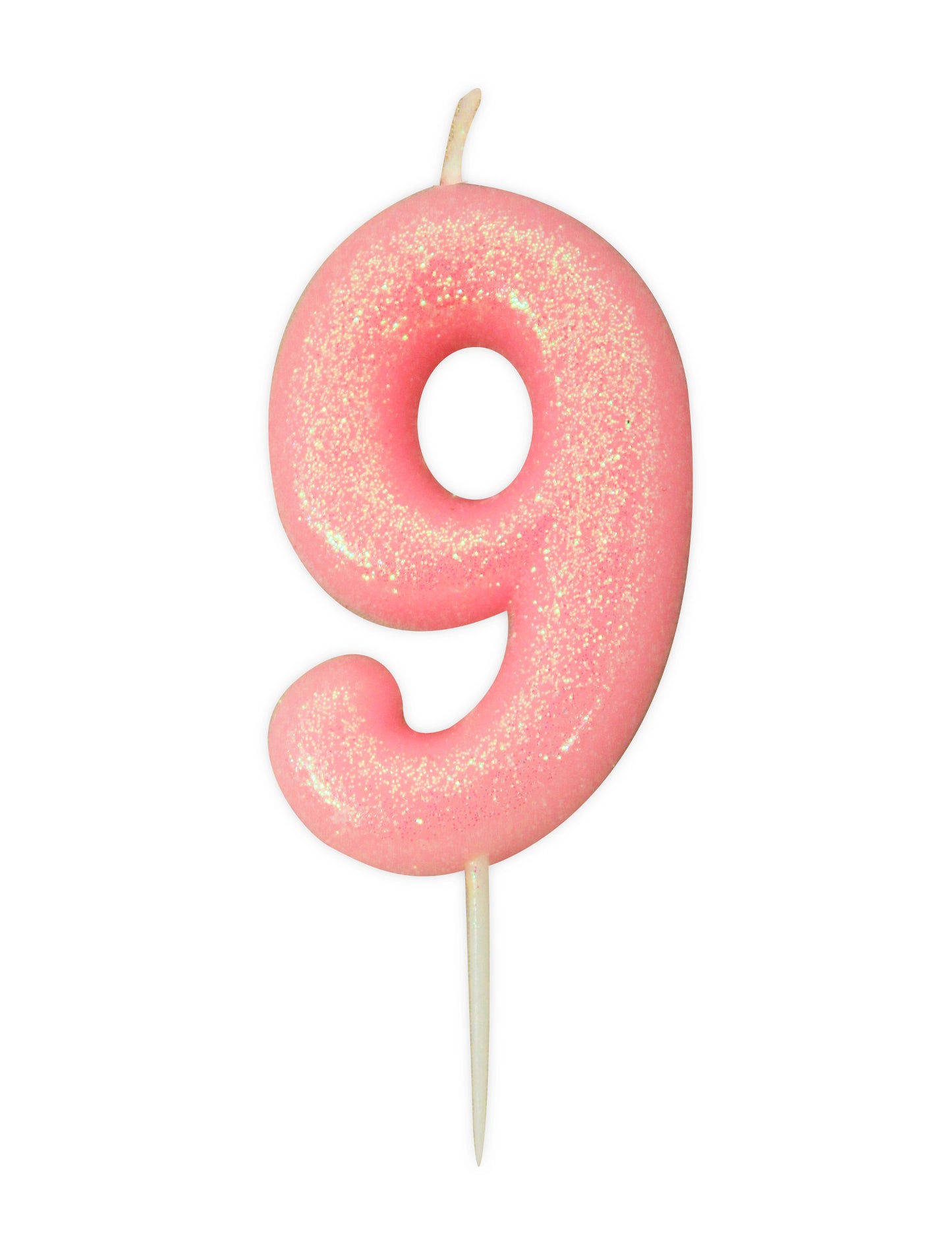 Sviečka číslo 9 ružová dúhová 9 cm s trblietkami na tortu 