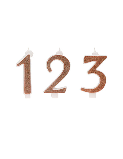 Bougie d'anniversaire chiffre pour fête rose gold à paillettes
