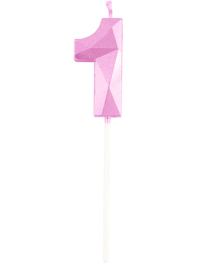 Pastelovo ružová sviečka s číslom 5 a diamantovým efektom cm na narodeniny