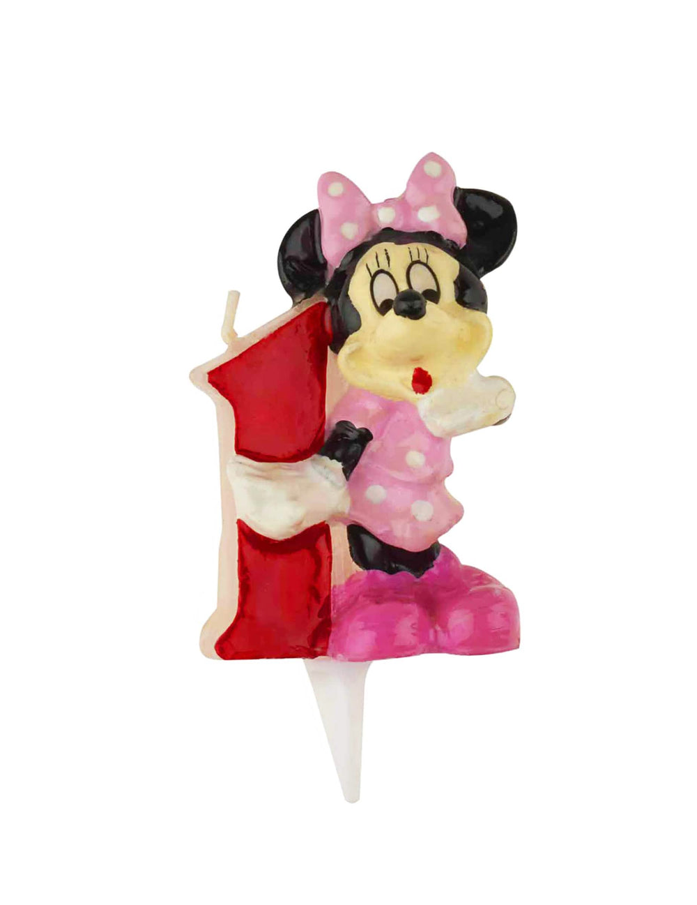Číselná sviečka 1 Minnie pre dieťa ružová a červená