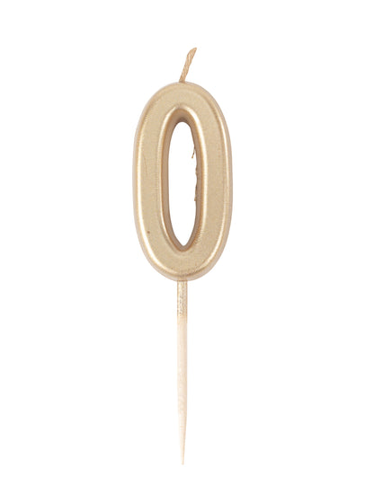 Metalická zlatá narodeninová sviečka s číslom 0 4.3 cm so špičkou