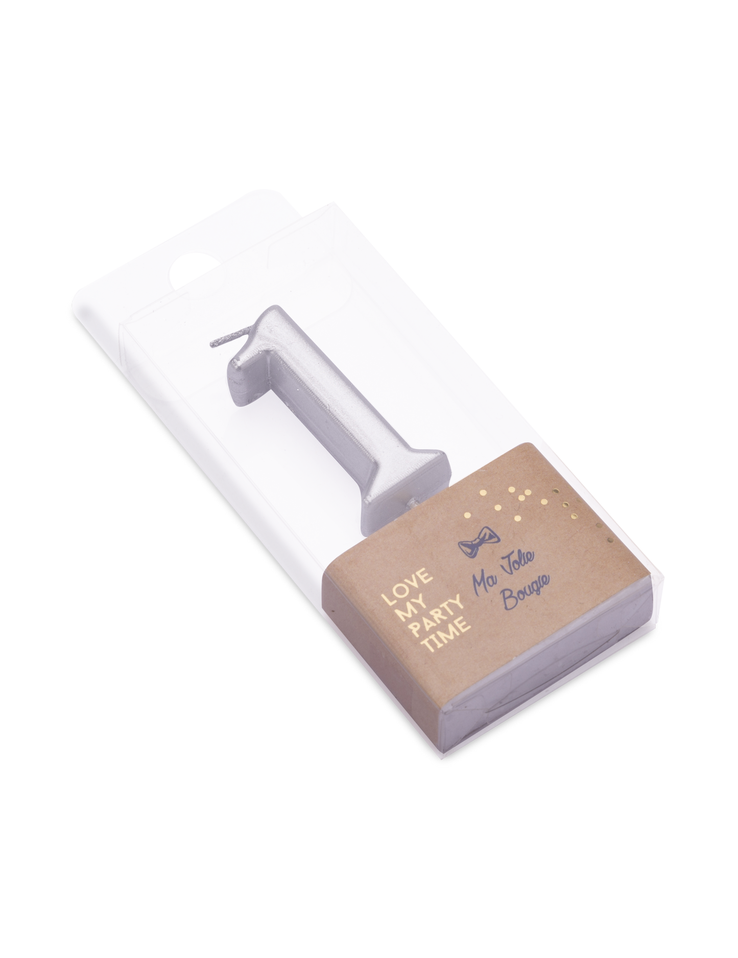 Strieborná metalická narodeninová sviečka s číslom 1 4.3 cm so špičkou