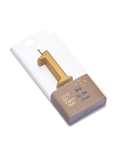 Metalická zlatá narodeninová sviečka číslo 1 4.3 cm so špičkou