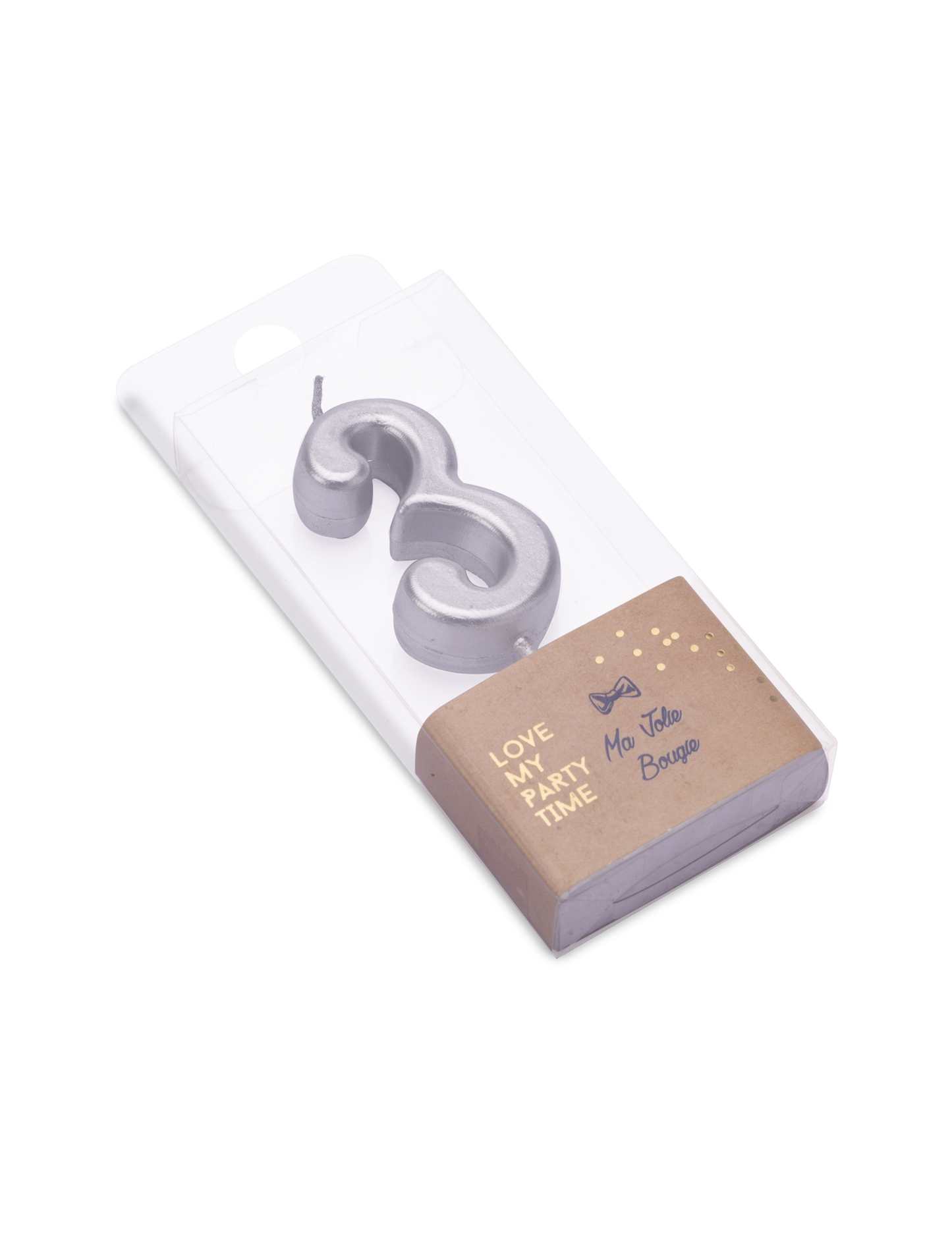 Metalická strieborná narodeninová sviečka s číslom 3 4.3 cm s hrotom