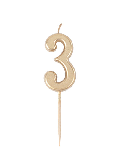 Metalická zlatá narodeninová sviečka s číslom 3 4.3 cm na tortu