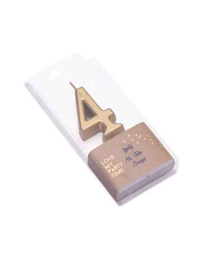 Metalická zlatá narodeninová sviečka s číslom 4 4.3 cm vosk