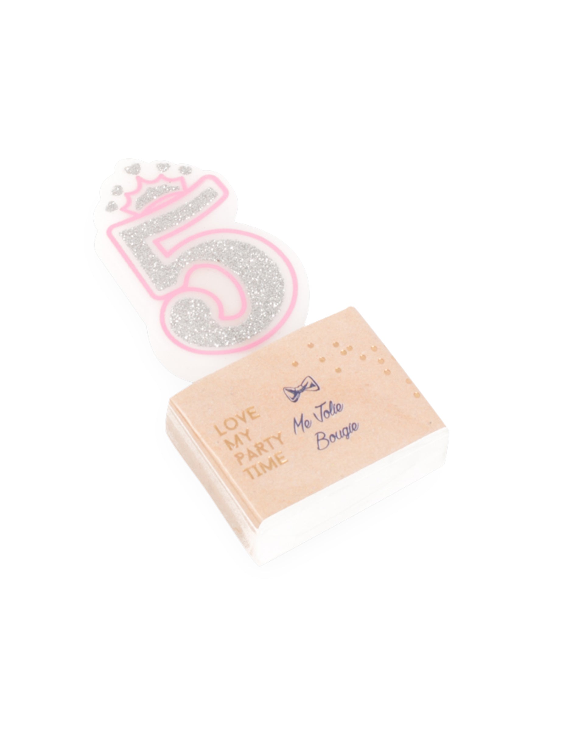 Bougie d'anniversaire chiffre 5 princesse rose à paillettes argentées