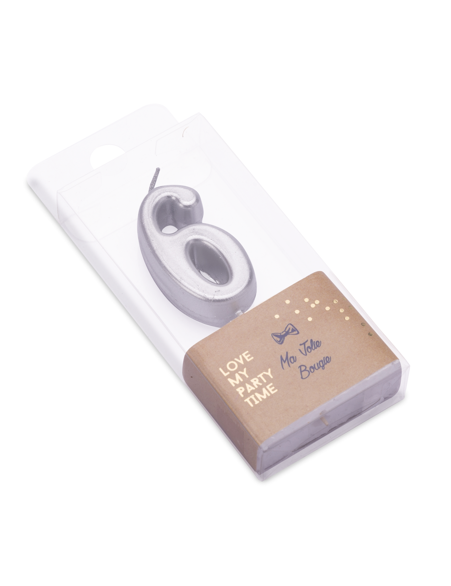 Strieborná metalická narodeninová sviečka s číslom 6 4.3 cm so špičkou