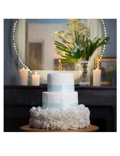 Metalická zlatá narodeninová sviečka s číslom 6 4.3 cm so špičkou