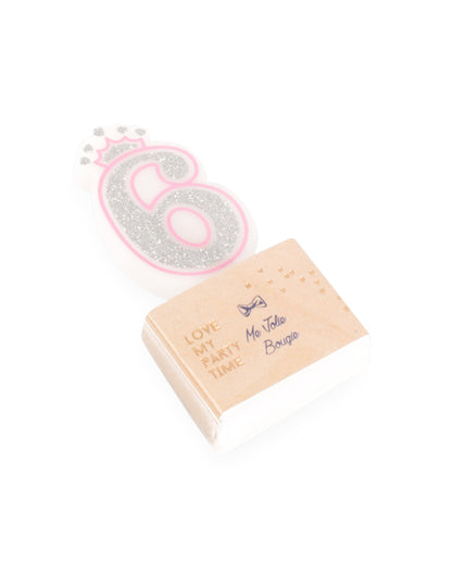 Narodeninová sviečka číslo 6 princezná 5.8 cm trblietavá ružová