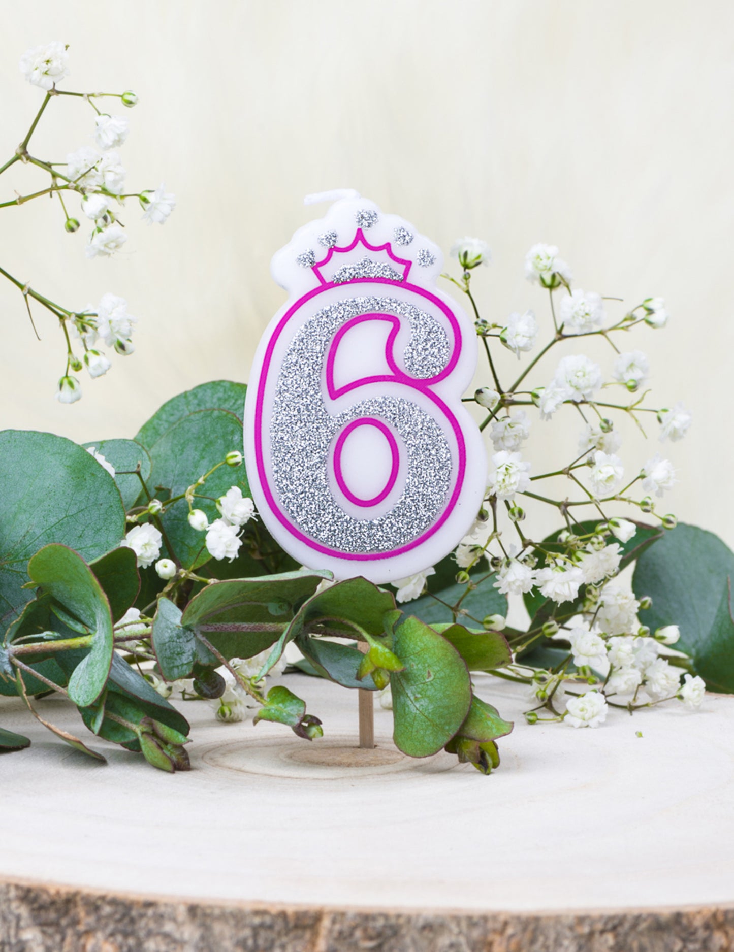 Narodeninová sviečka číslo 6 princezná 5.8 cm trblietavá ružová