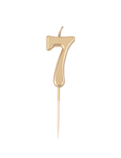 Metalická zlatá narodeninová sviečka s číslom 7 4.3 cm na vrchole