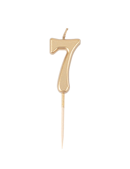 Metalická zlatá narodeninová sviečka s číslom 7 4.3 cm na vrchole