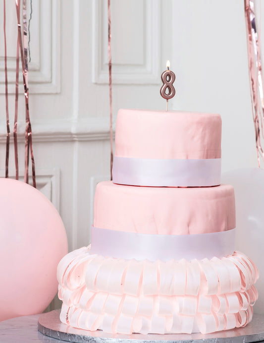 Bougie d'anniversaire chiffre 8 rose gold métallisée avec pic
