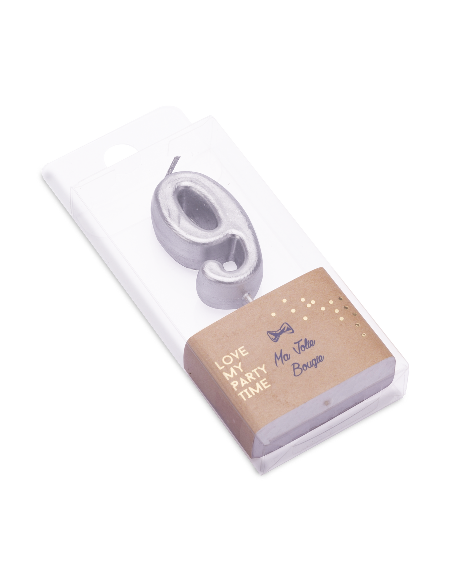 Strieborná metalická narodeninová sviečka s číslom 9 4.3 cm so špičkou