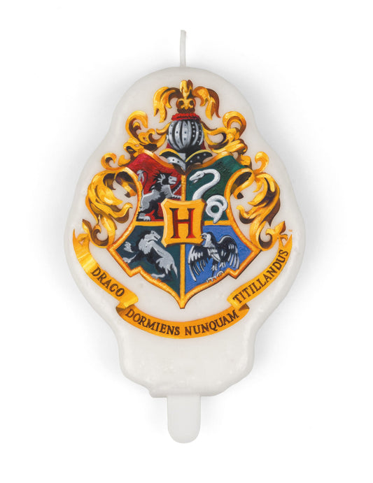 Bougie d'anniversaire Harry Potter pour enfant blanche avec blason de Poudlard multicolore