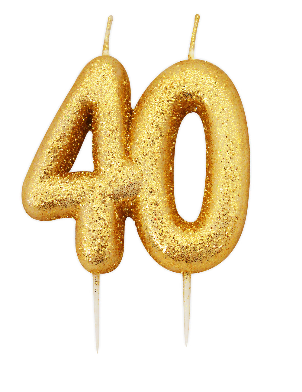 Bougie d'anniversaire sur pique 40 ans pour gâteau doré pailleté