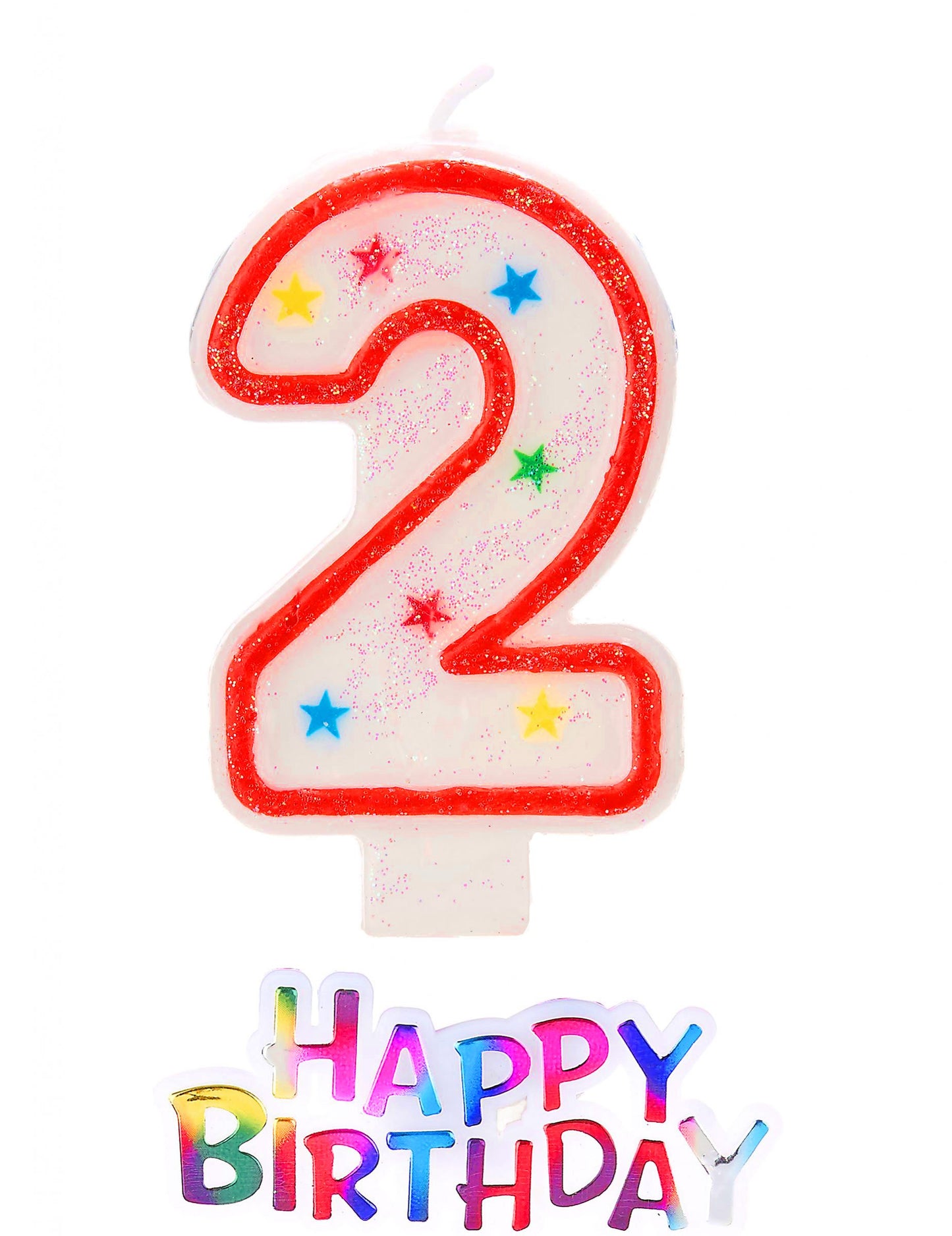 Hviezdičková sviečka s číslom 2 s trblietkami happy birthday 