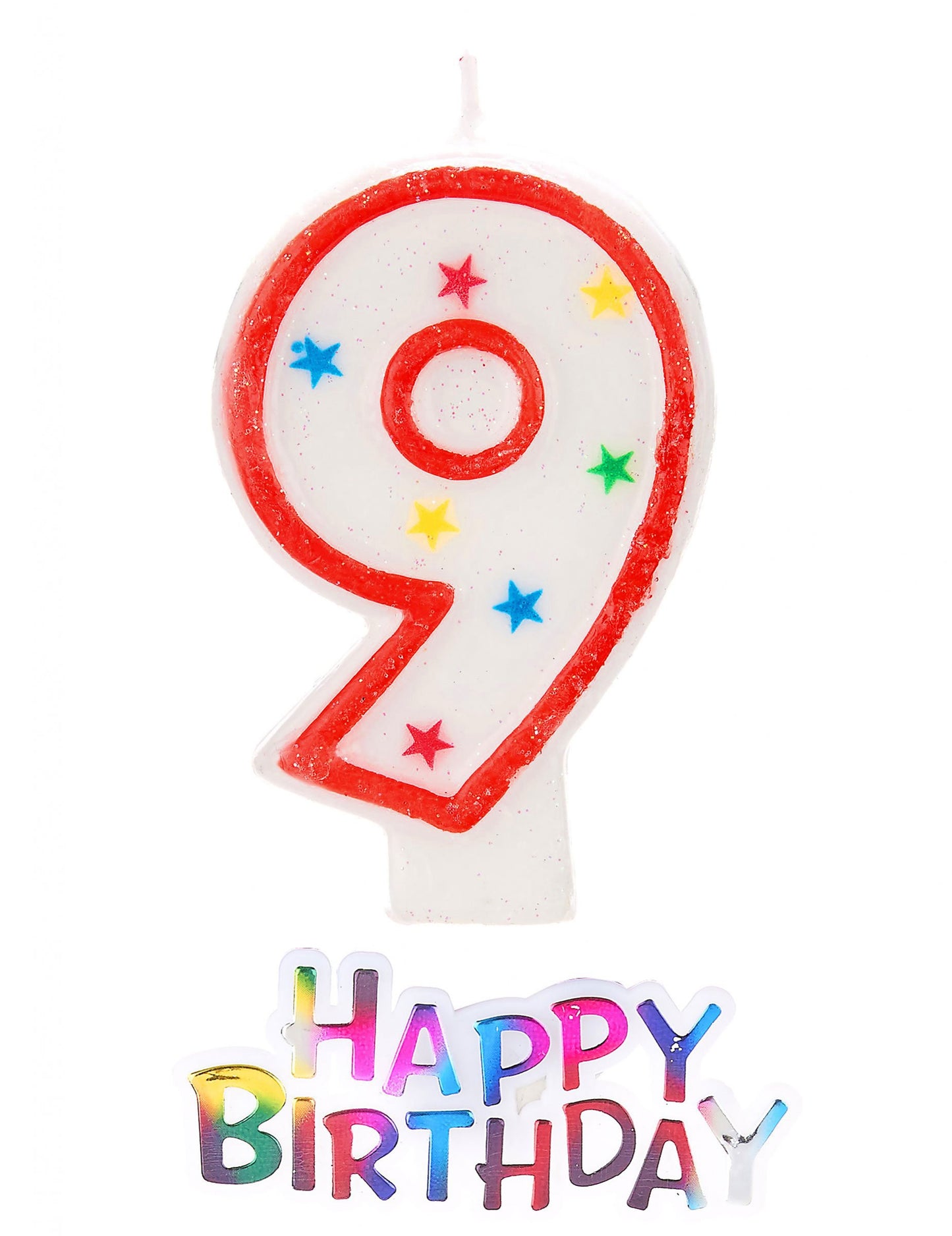 Hviezdičková sviečka číslo 9 biela s trblietkami 