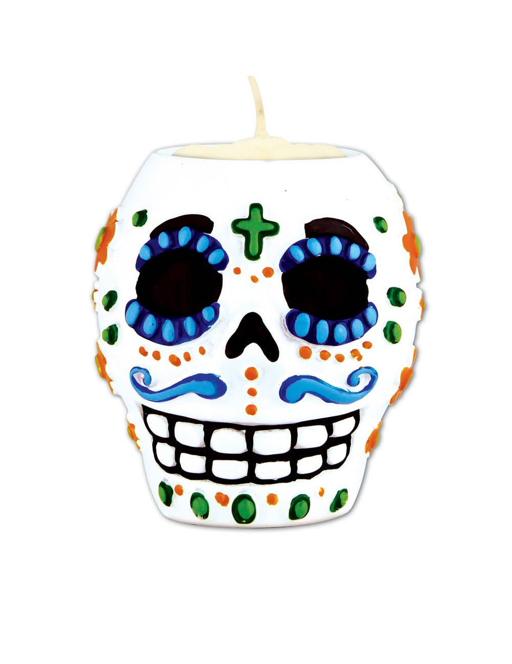 Svietnik v tvare lebky Dia de los Muertos na párty biela s farebnými vzormi
