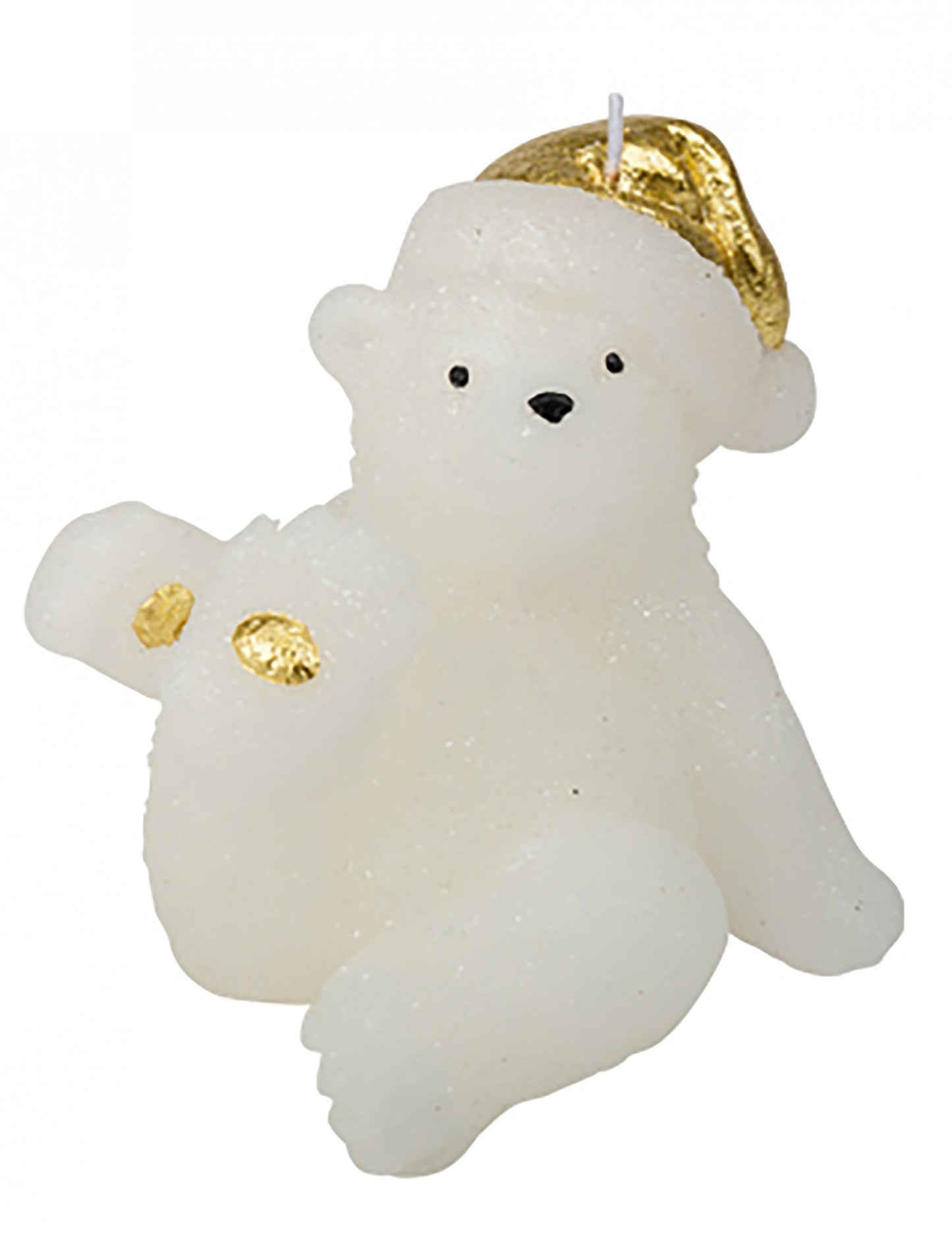 Biela a zlatá sviečka s medvedíkom 10 cm Vianoce