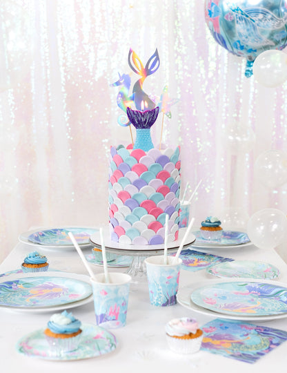 Vue d'ensemble de la table de fête de la bougie queue de sirène rêves de sirène