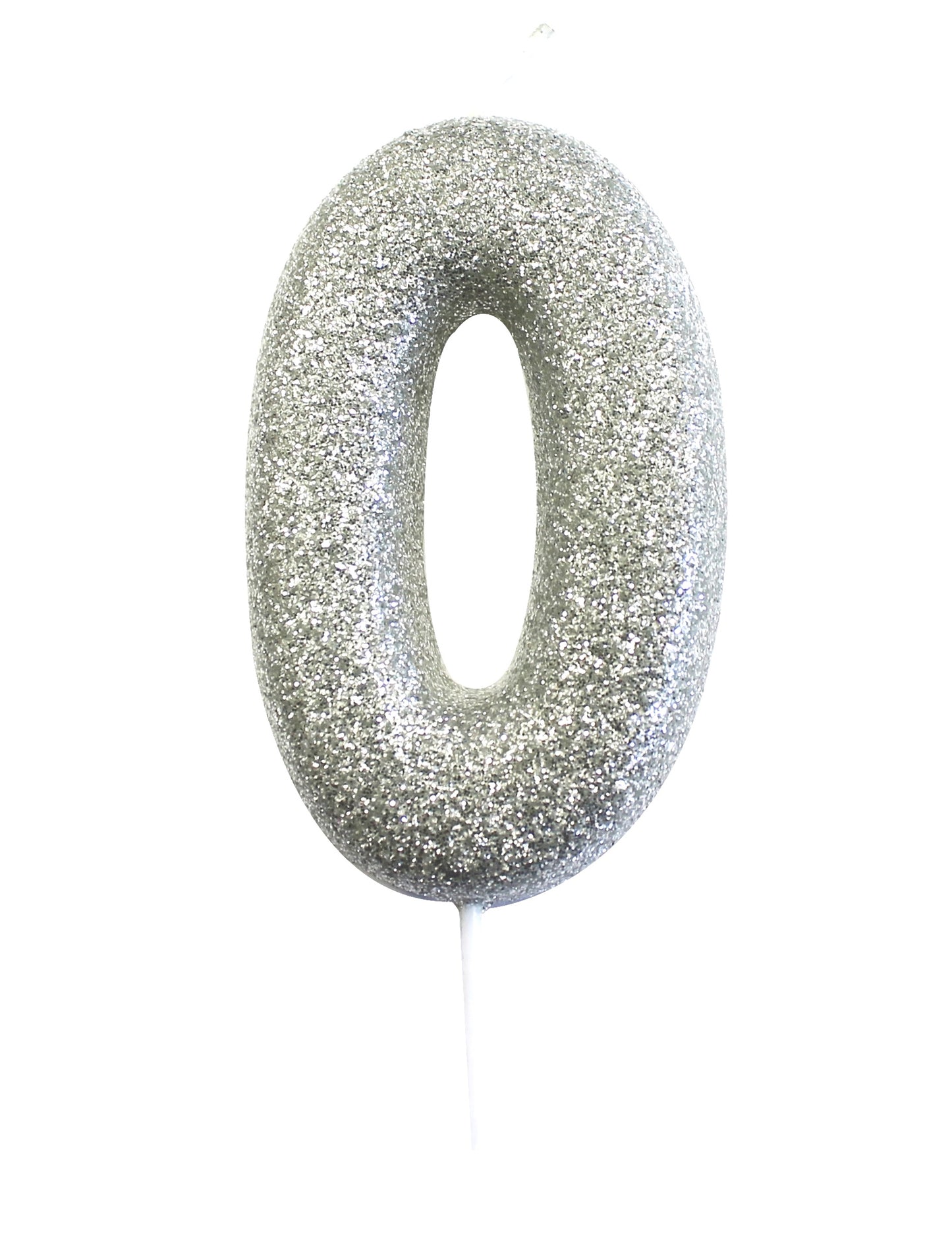 Strieborná trblietavá sviečka s číslom 7 na paličke cm na tortu