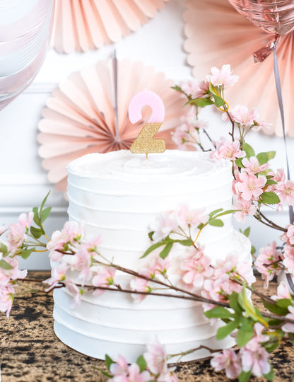 Ružovo-zlatá trblietavá sviečka na paličke číslo 2, 13,8 cm na tortu