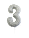 Bougie sur pique chiffre 3 pour anniversaire argent pailleté