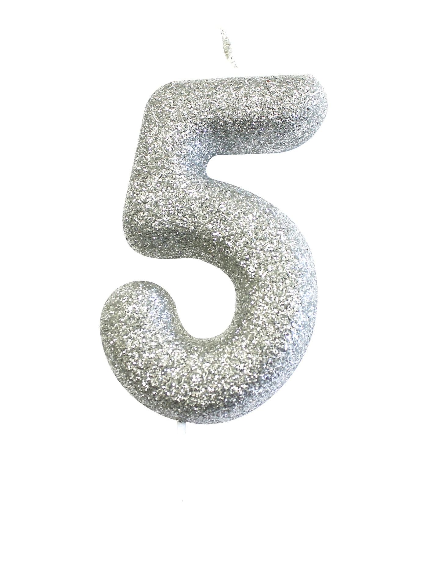 Strieborná trblietavá sviečka na paličke s číslom 5 7 cm na tortu