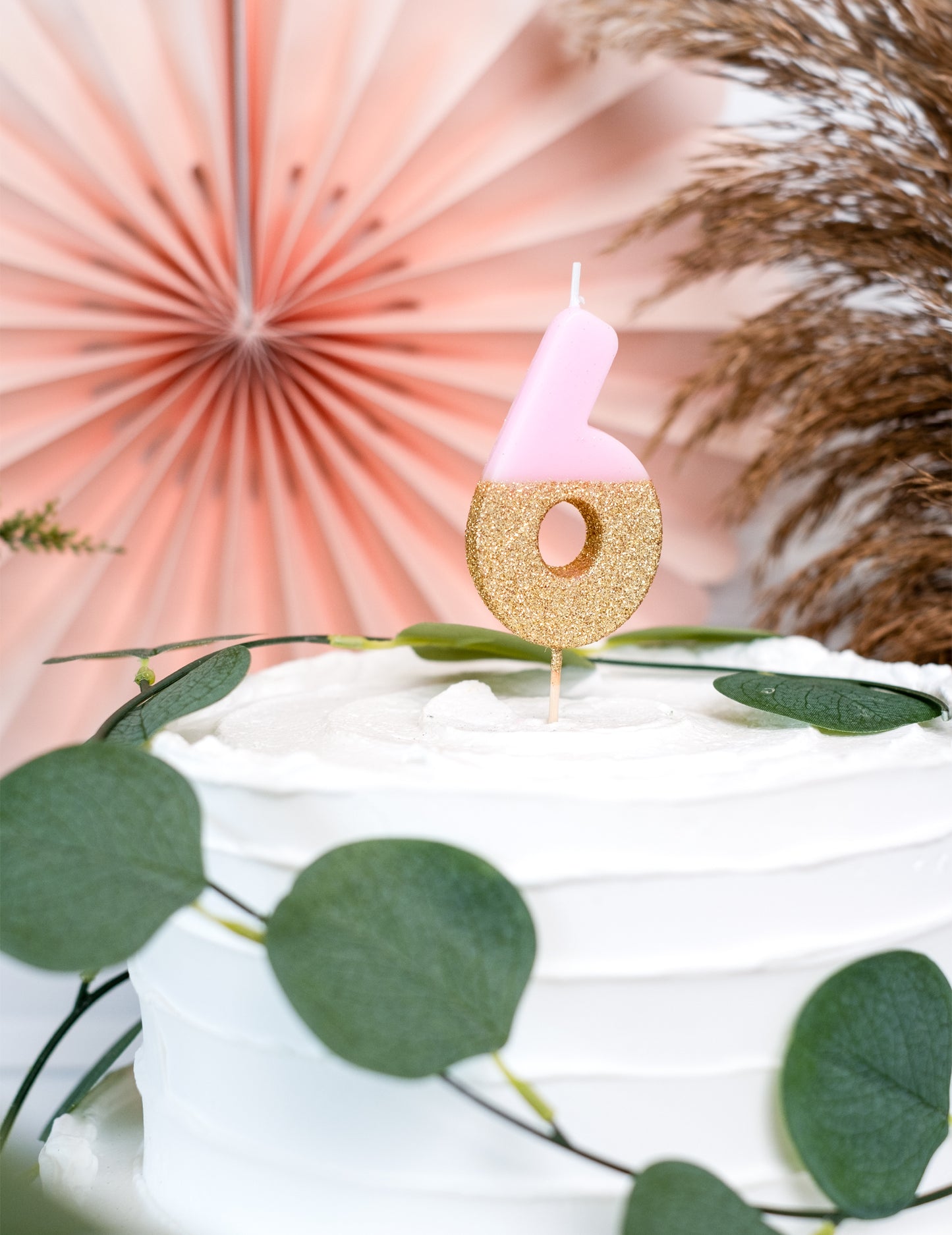 Trblietavá sviečka číslo 6 ružovo-zlatá na paličke, 13,8 cm na tortu
