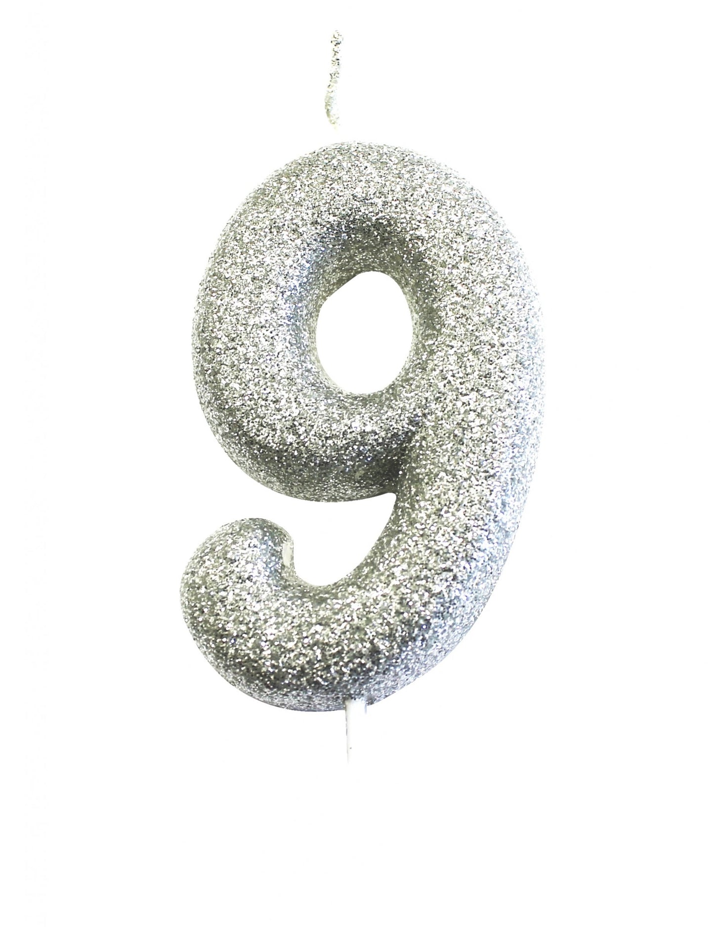 Strieborná trblietavá sviečka na paličke s číslom 9 7 cm na narodeninovú tortu