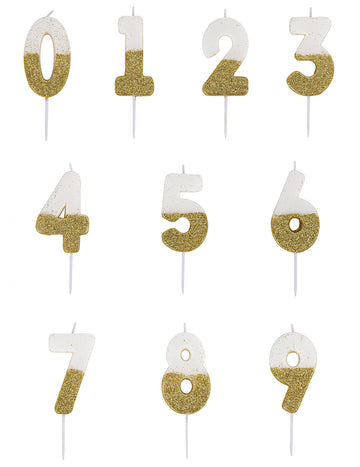 Biela a zlatá trblietavá sviečka s číslom 7 na paličke cm na narodeniny