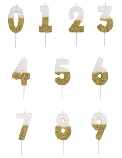 Biela a zlatá trblietavá sviečka s číslom 7 na paličke cm na narodeniny
