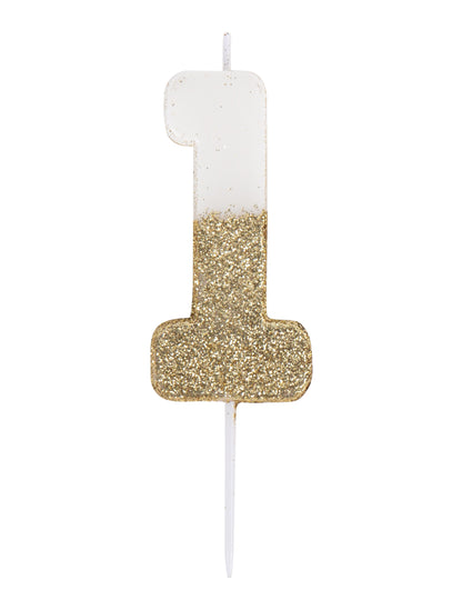 Biela a zlatá trblietavá sviečka s číslom 7 na paličke cm na narodeniny