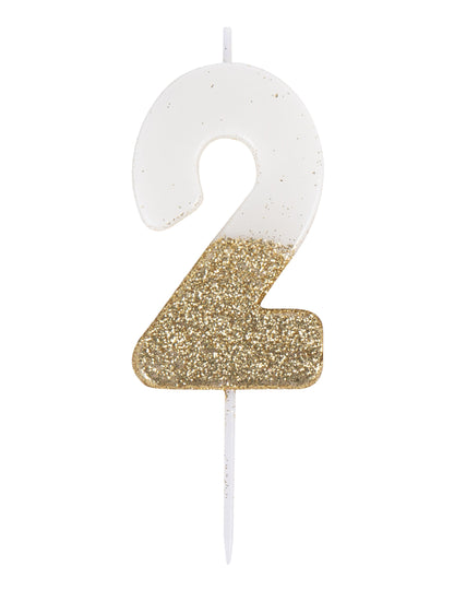 Biela a zlatá trblietavá sviečka s číslom 7 na paličke cm na narodeniny