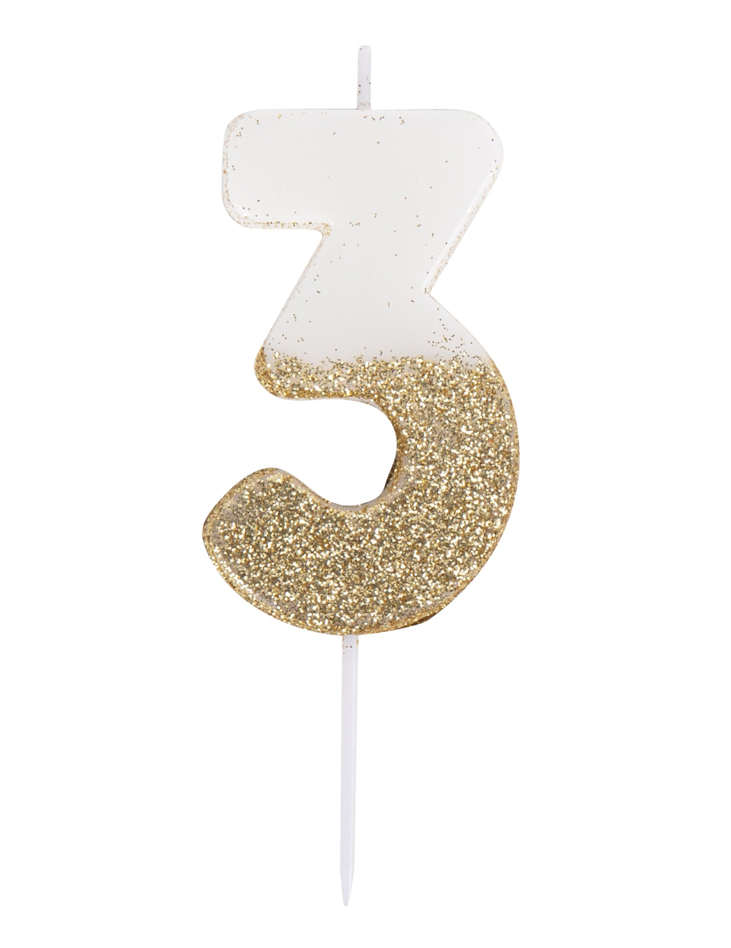 Biela a zlatá trblietavá sviečka s číslom 7 na paličke cm na narodeniny