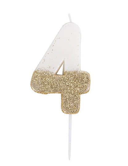 Biela a zlatá trblietavá sviečka s číslom 7 na paličke cm na narodeniny