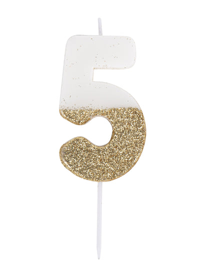 Biela a zlatá trblietavá sviečka s číslom 7 na paličke cm na narodeniny