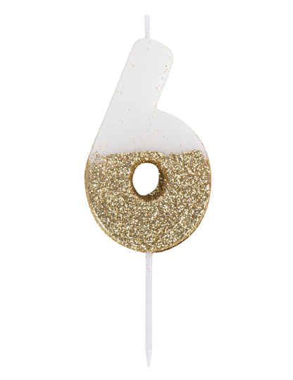 Biela a zlatá trblietavá sviečka s číslom 7 na paličke cm na narodeniny